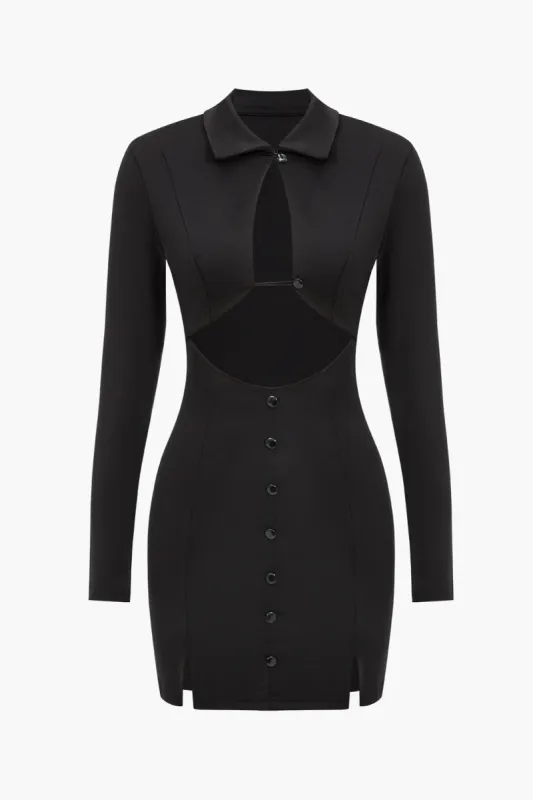 Cut Out Button Long Sleeve Slit Mini Dress sold by Micas