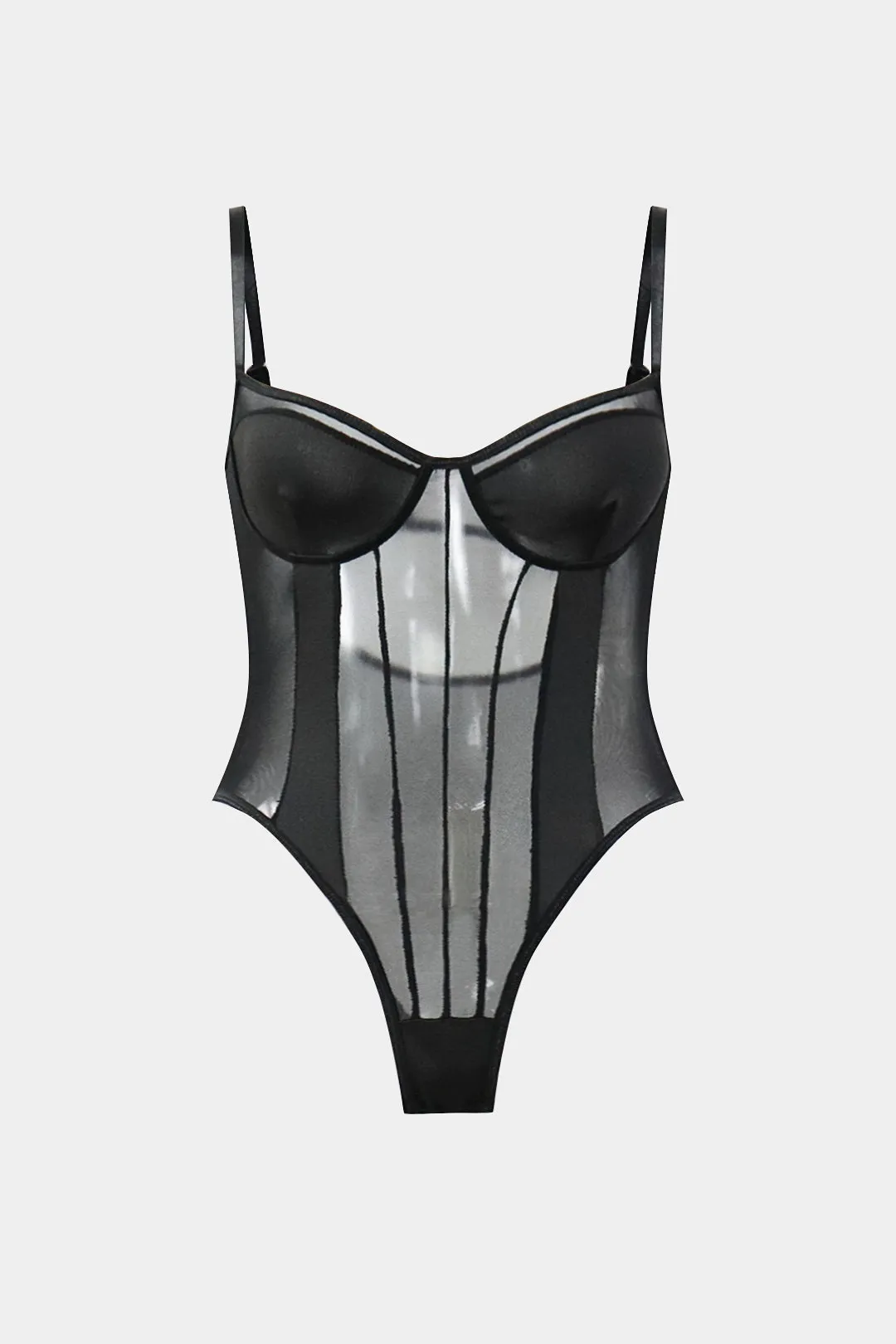 Plus størrelse mesh udskåret patchwork lynlås bustier slip bodysuit sold by Micas