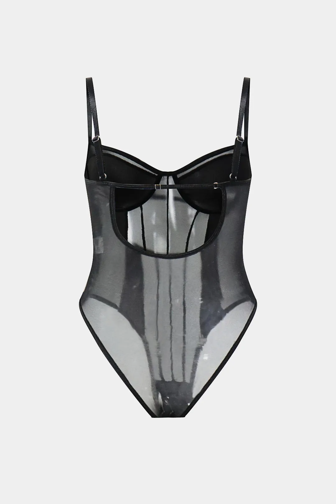 Plus størrelse mesh udskåret patchwork lynlås bustier slip bodysuit sold by Micas product image thumbnail 2