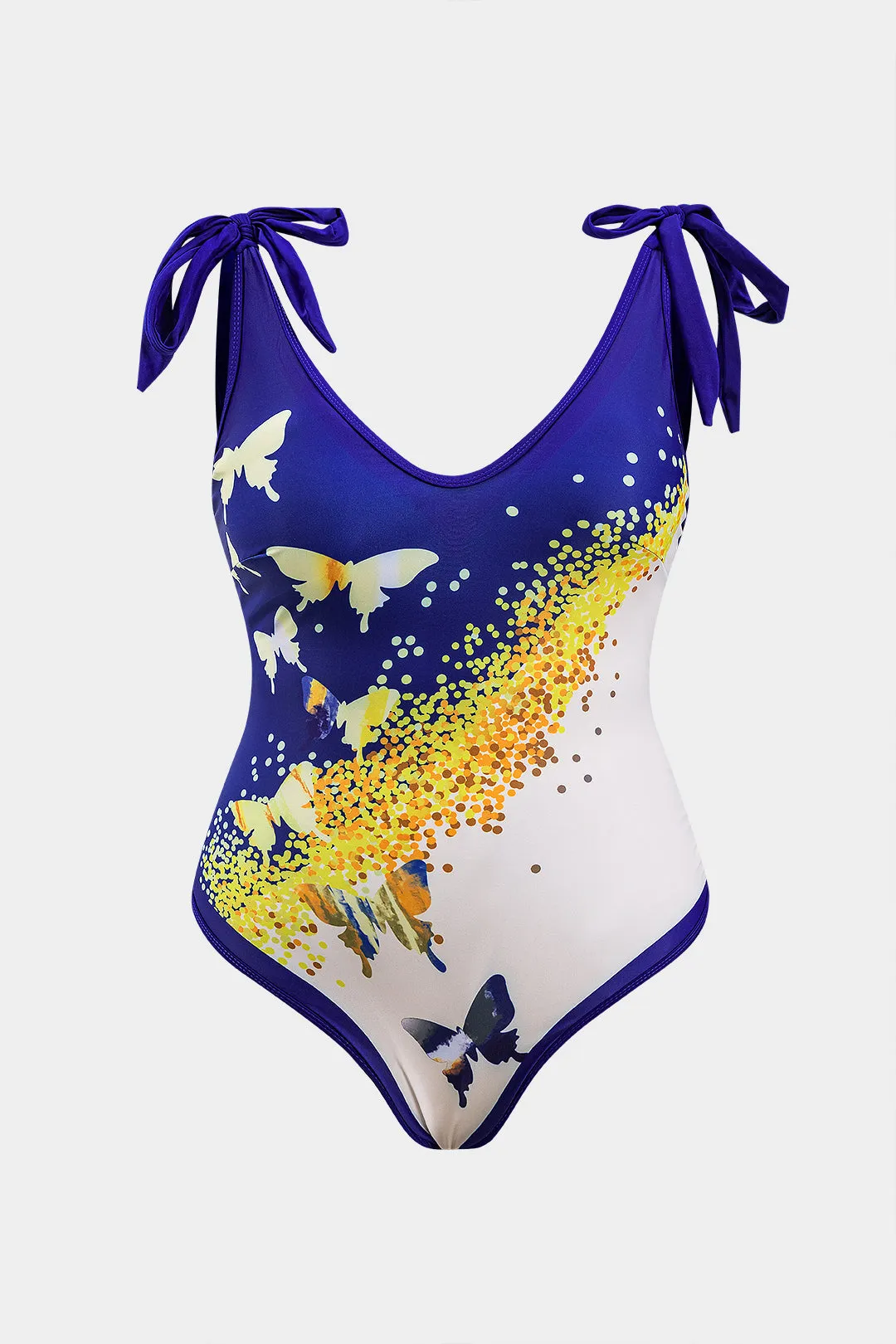 Plus Size Butterfly Pattern Print Tummy Control Tie Up Swimwear And Ruched Tie Knot Cover Up Set sold by Micas product image thumbnail 2