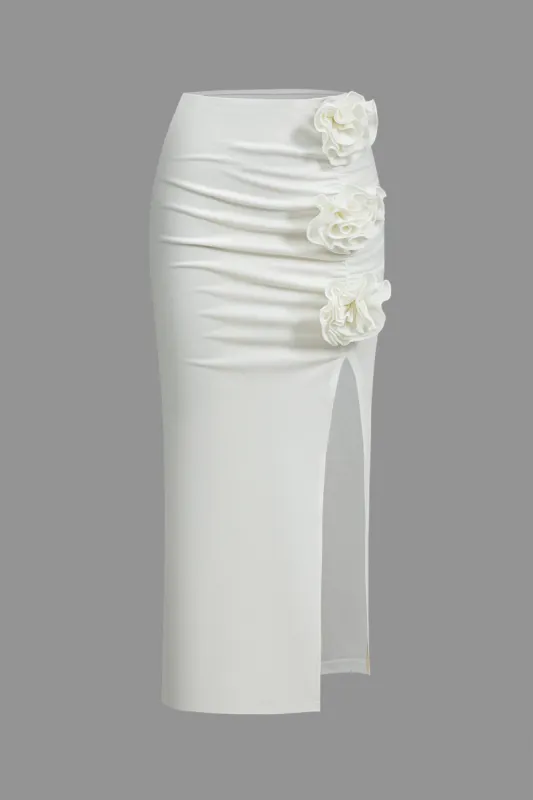 3d Flower Ruched split nederdel sold by Micas