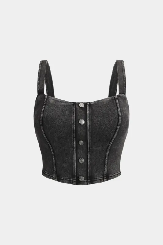 Denim metallisk knap cami top sold by Micas