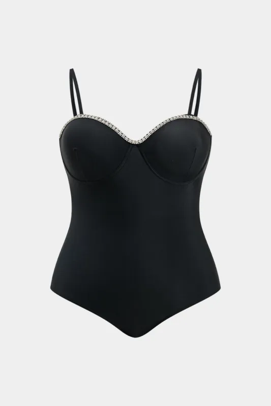 Plus størrelse mave kontrol rhinestone bustier slip badedragt sold by Micas