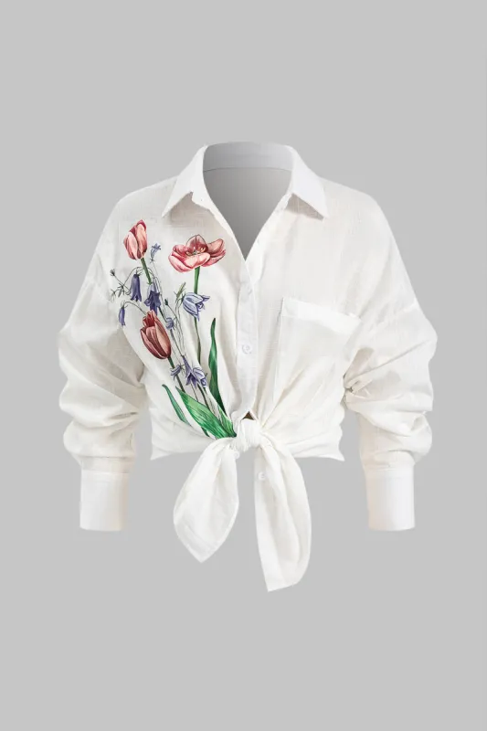 Blomsterprint Linneknaplomme Langærmet skjorte sold by Micas