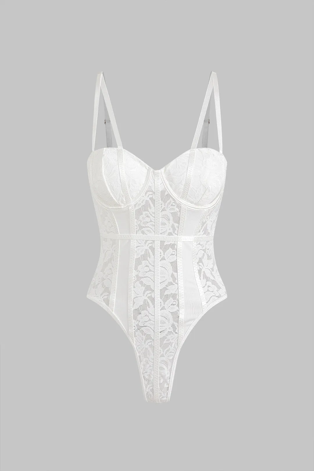 Mesh blonder broderi bustier korset slip lingerie bodysuit sold by Micas