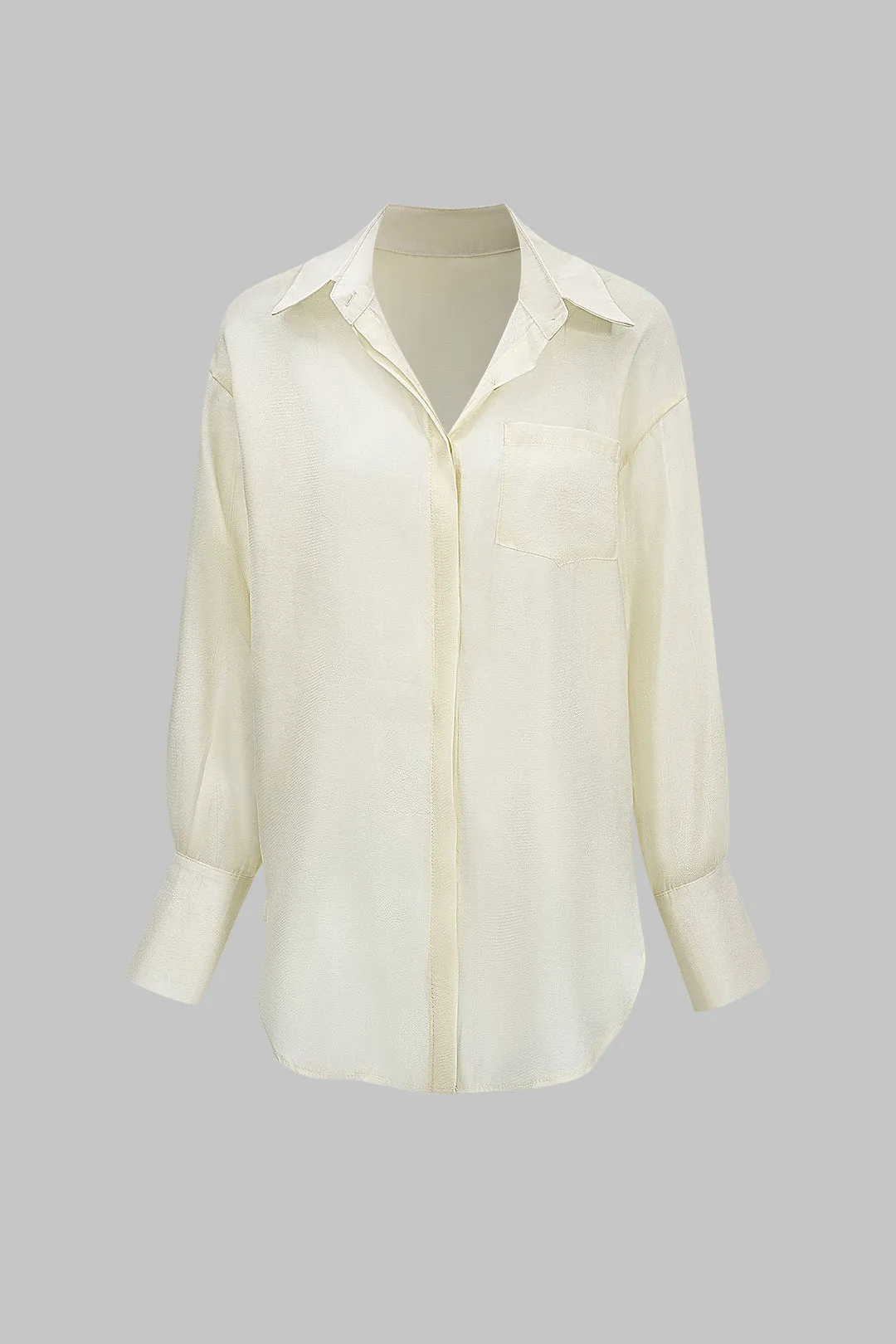 Chiffon knap lomme langærmet skjorte og patchwork spalte nederdel sæt sold by Micas product image thumbnail 2