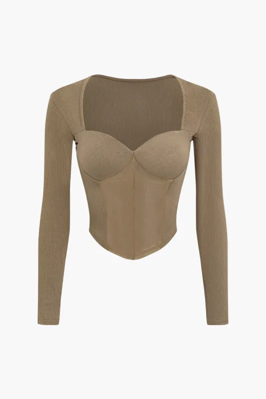 Sheer Mesh Patchwork Long Sleeve Bustier Corset Top sold by Micas