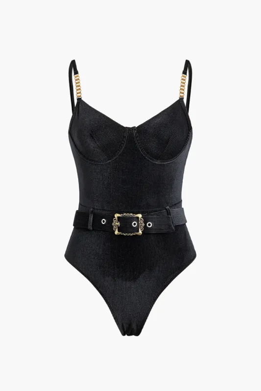 Mave kontrol metallisk bæltet bustier badedragt sold by Micas