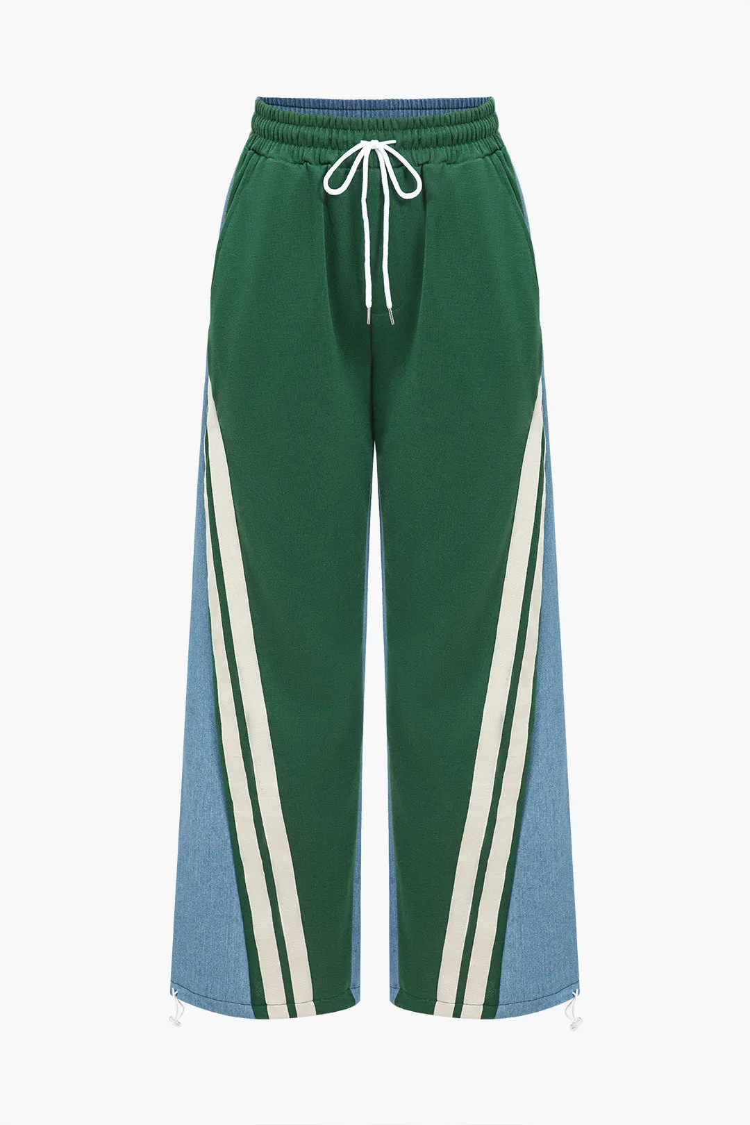 Denim patchwork slips foran brede ben jeans sold by Micas