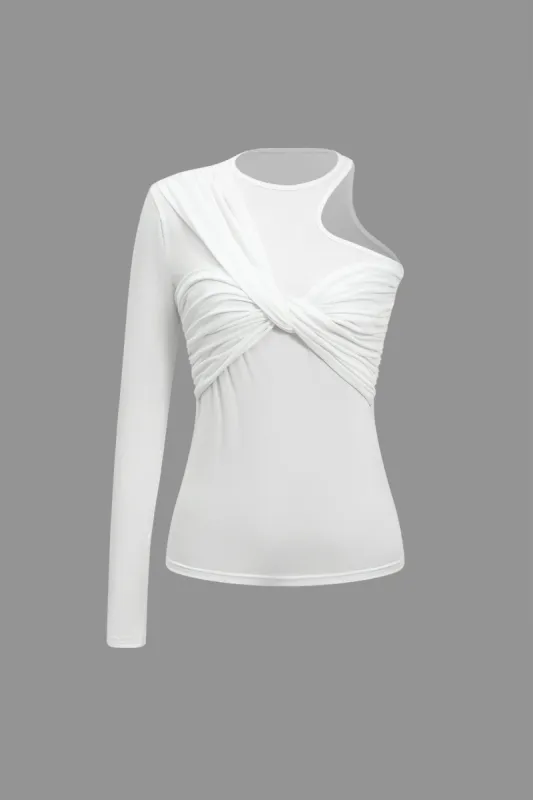 RUCHED TWIST KNOT One skulder langærmet top sold by Micas