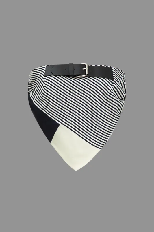 Stripe Print Patchwork Belted Tube Top sold by Micas