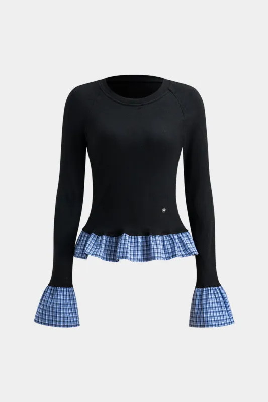 Metallisk udsmykning Patchwork Bell Sleeve Shirt sold by Micas