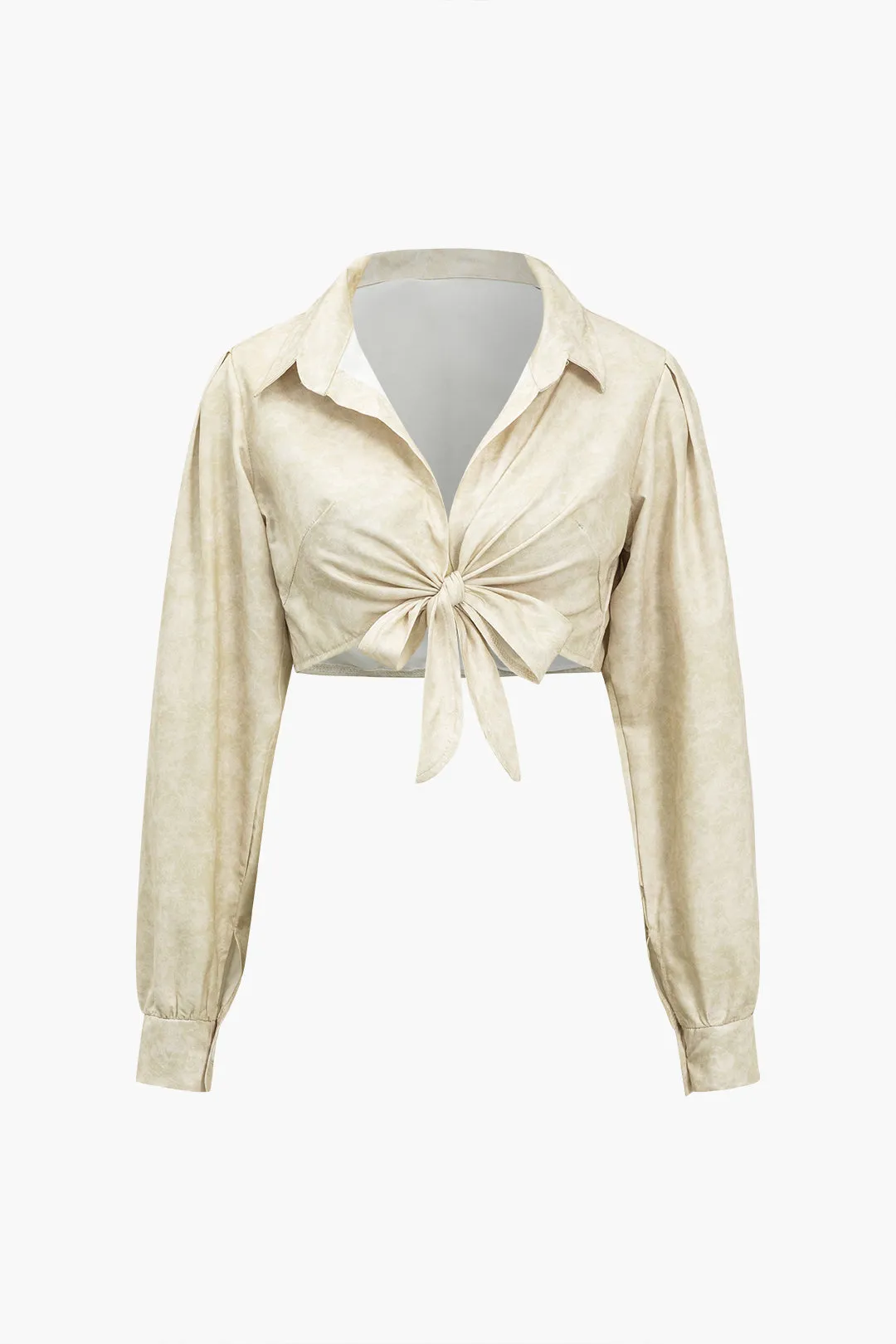 Bind farvestofprint Ruched knyttet langærmet top og lommebrede benbukser sæt sold by Micas product image thumbnail 2