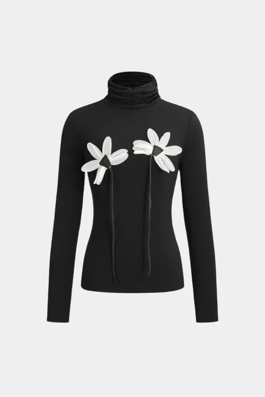 Appliques Turtleneck Long Sleeve Top sold by Micas