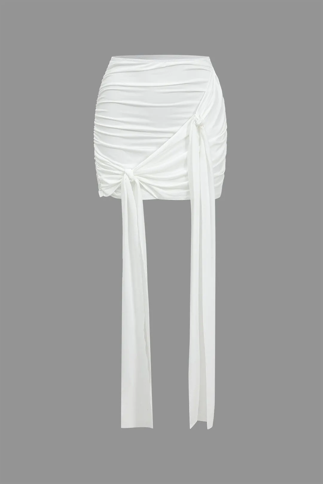 Mesh Patchwork Ruched Long Sleeve Top And Tie Front Skirt Set sold by Micas product image thumbnail 3