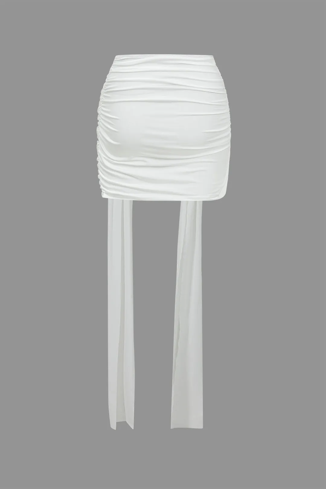 Mesh Patchwork Ruched Long Sleeve Top And Tie Front Skirt Set sold by Micas product image thumbnail 4