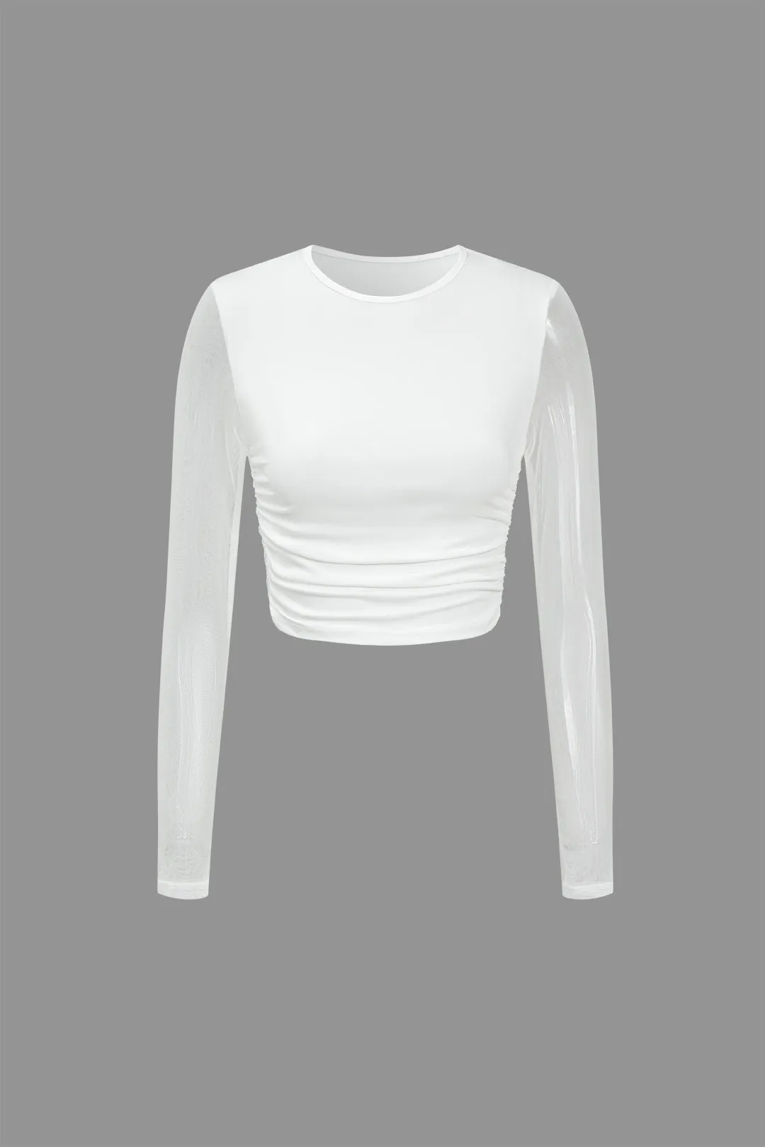 Mesh Patchwork Ruched Long Sleeve Top And Tie Front Skirt Set sold by Micas product image thumbnail 2