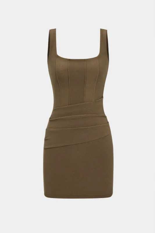 Ruched lynlås firkantet nakke mini kjole sold by Micas