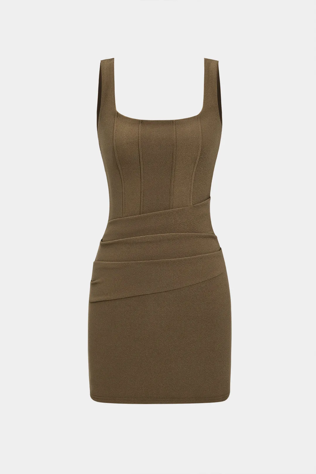 Ruched lynlås firkantet nakke mini kjole sold by Micas