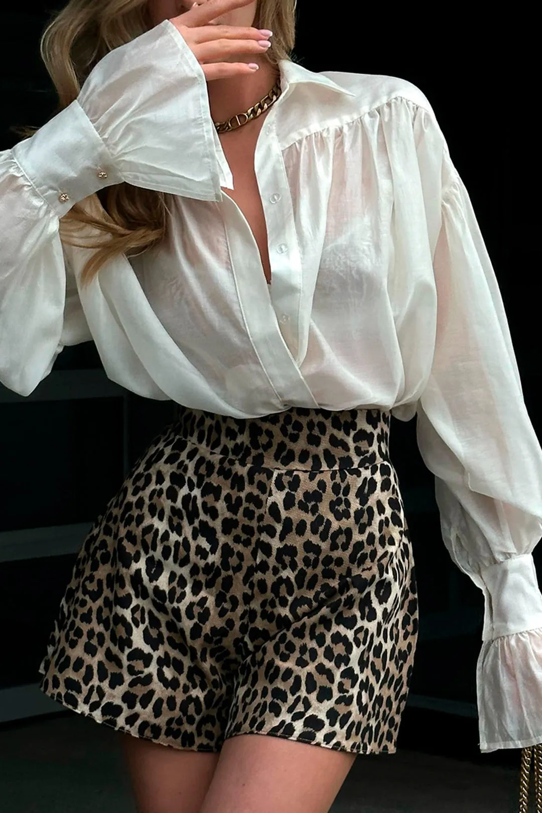 Leopard print denim lynlås høj talje shorts sold by Micas product image thumbnail 4