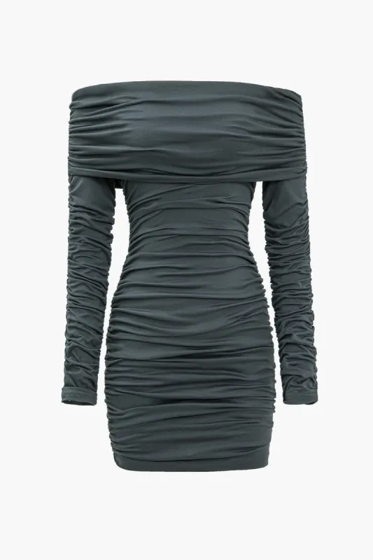 Ruched One-Shoulder Long Sleeve Mini Dress sold by Micas
