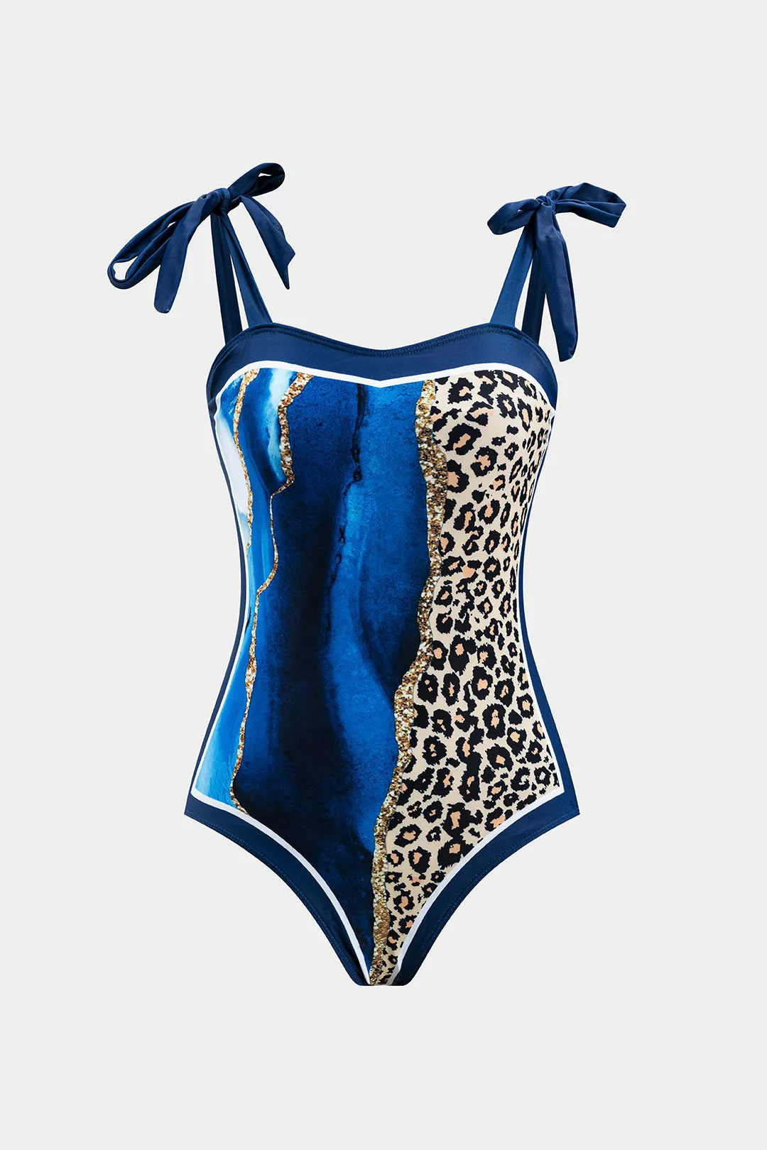 Marmor Leopard Contrast Print Tie Up Tummy Control Badetøj og Mesh Knoted Cover Up Nederdel Set sold by Micas product image thumbnail 2