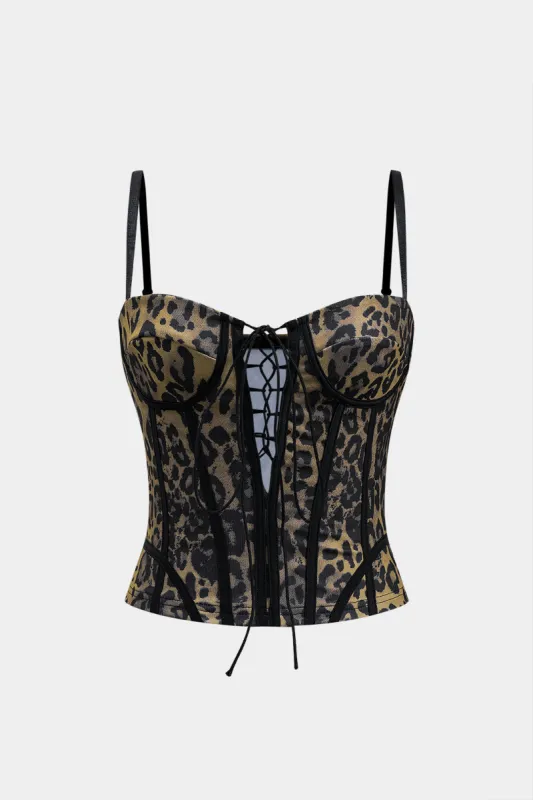Leopard Print Cut Out Tie Front Bustier Slip Cami Top sold by Micas