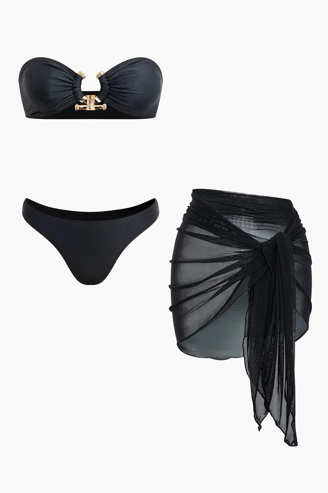 Mesh Metallic Ruched Bikini og Tie Front Cover Up Set sold by Micas