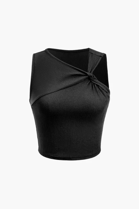 RUCHED ASYMMETRISK TWIST KNOT TANK TOP TOP sold by Micas