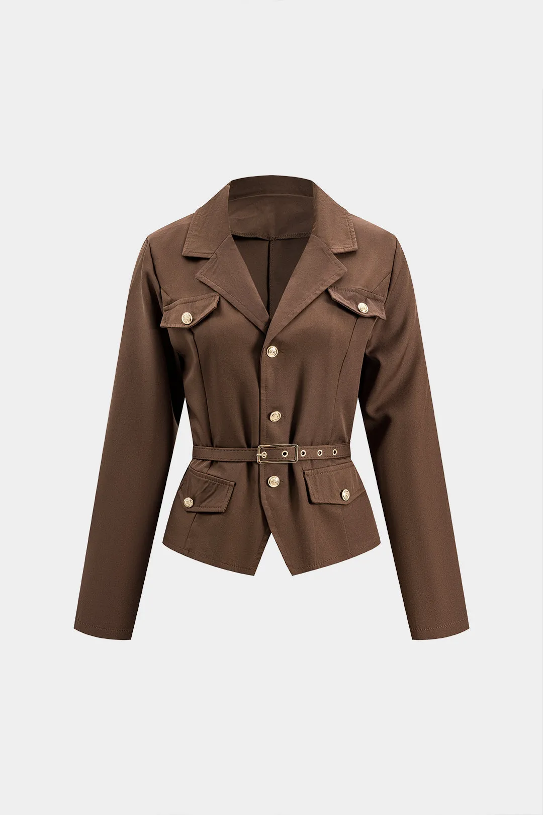 Bæltet knap klap lomme langærmet top og plisseret nederdel sæt sold by Micas product image thumbnail 2