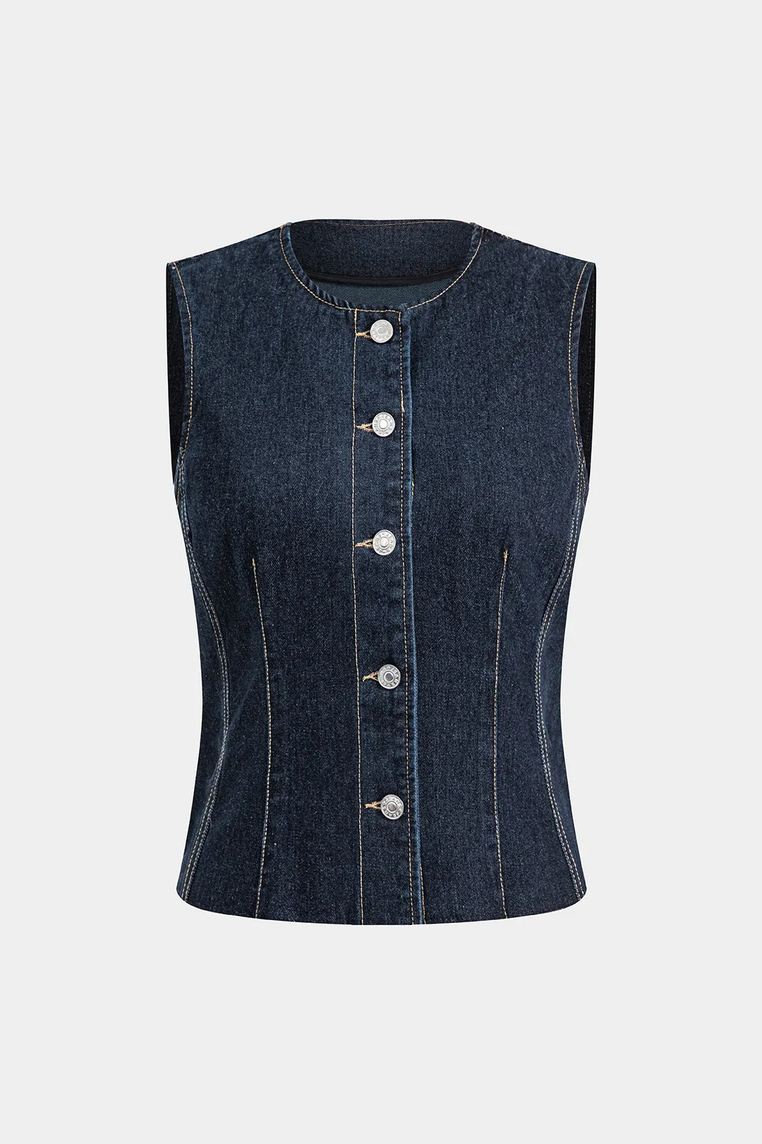 Denim -knap vest sold by Micas