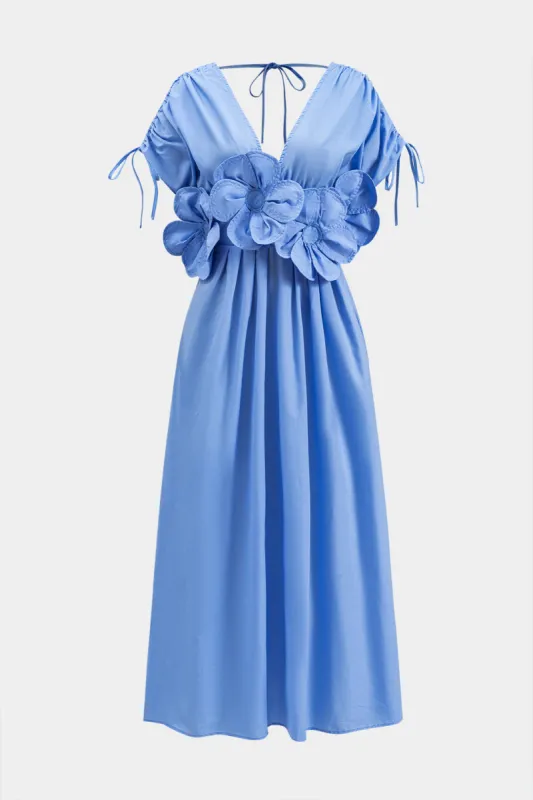 RUCHED 3D blomsterbindel bagløs maxi-kjole sold by Micas