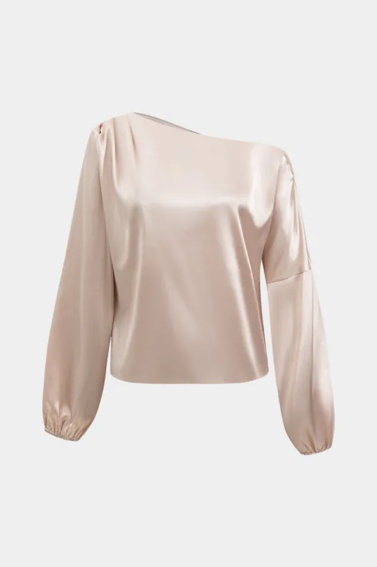 Satin ruched asymmetrisk langærmet skjorte sold by Micas