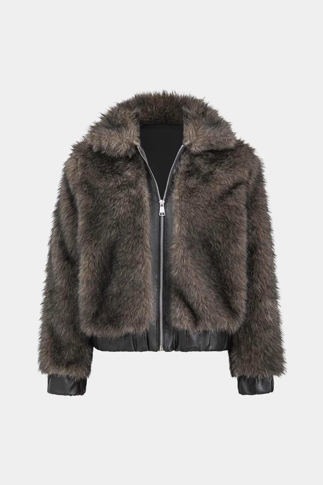 Faux pels patchwork lynlås langærmet jakke sold by Micas