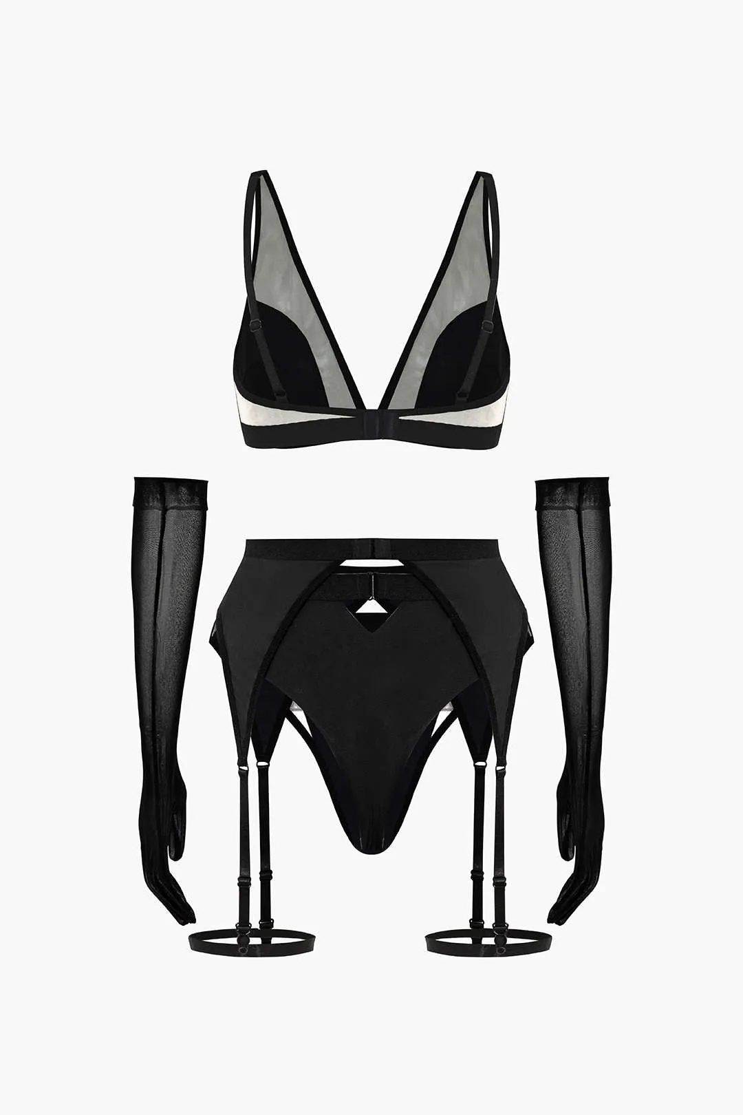 Sheer lingeri strømpebånd sæt med meshhandsker sold by Micas product image thumbnail 4