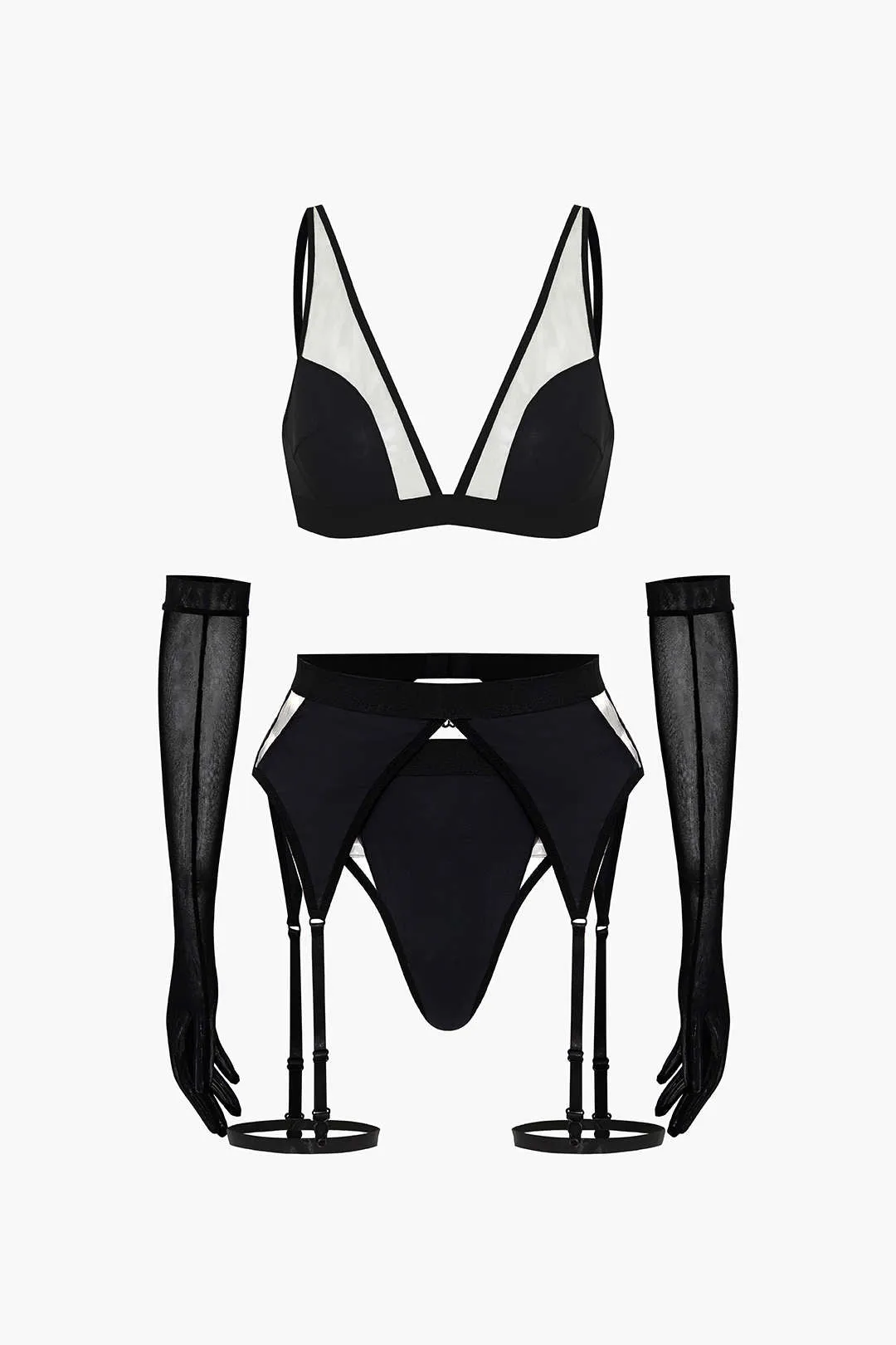 Sheer lingeri strømpebånd sæt med meshhandsker sold by Micas product image thumbnail 3