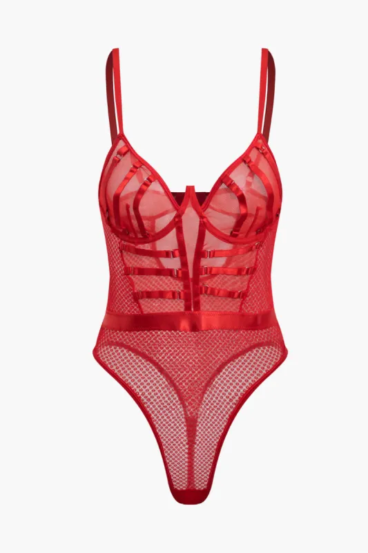 Mesh Sheer Rackless Bustier Slip Lingerie Bodysuit sold by Micas