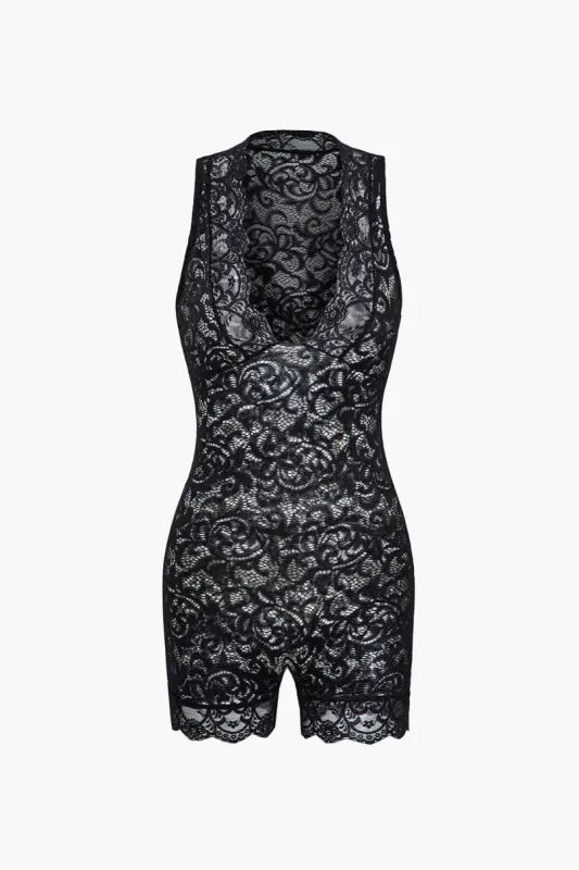 Blonder sheer v-hals ærmeløs romper sold by Micas