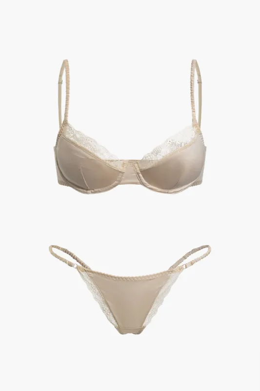 Satin blonder patchwork bustier todelt lingeri sold by Micas