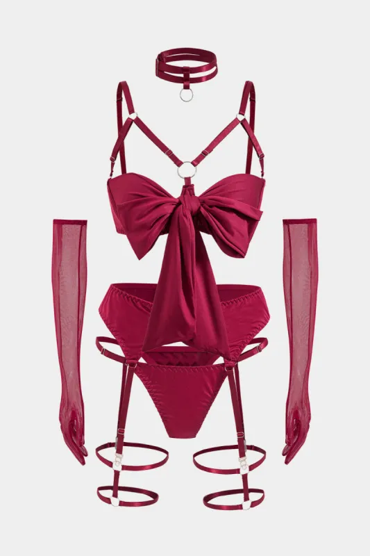 Choker Tie Front Cut Out Lingerie Garter Set With Gloves sold by Micas