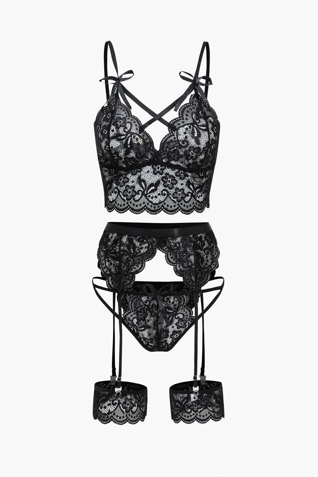 Blonder rygfri udskåret bindingslingeri-strømpebåndssæt sold by Micas product image thumbnail 2