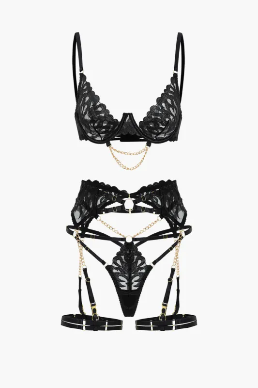 Broderi kæde udskåret lingeri strømpebånd sold by Micas