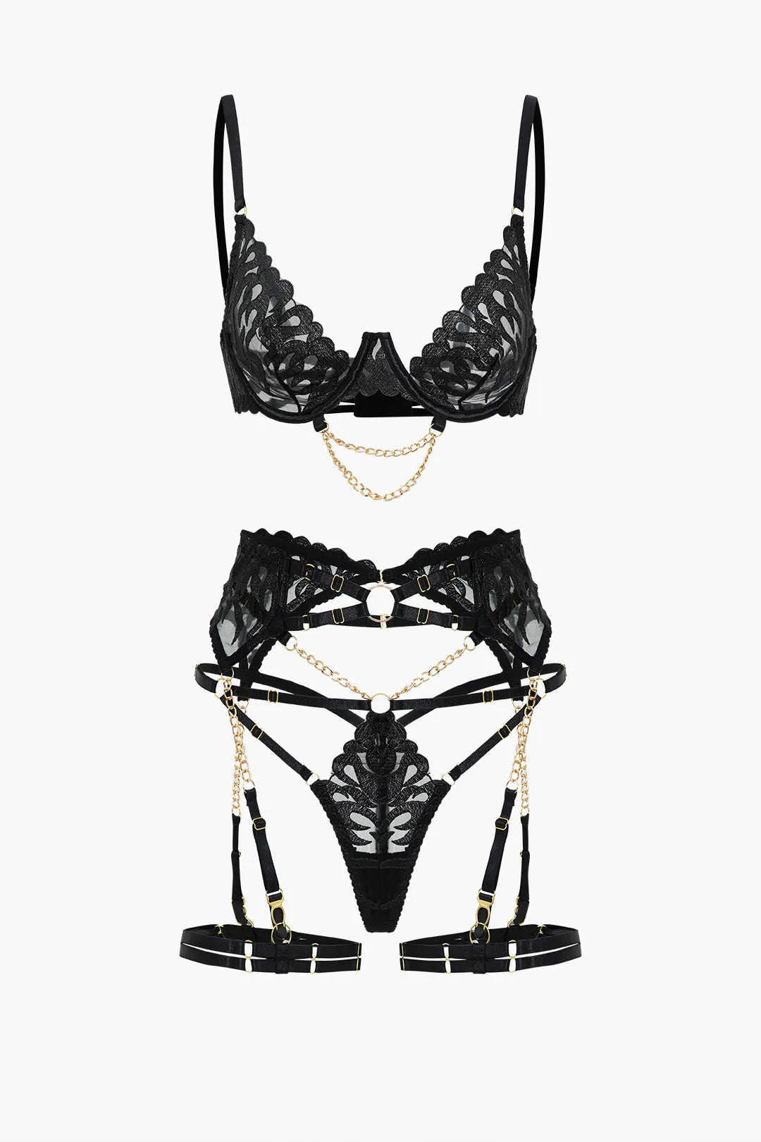 Broderi kæde udskåret lingeri strømpebånd sold by Micas