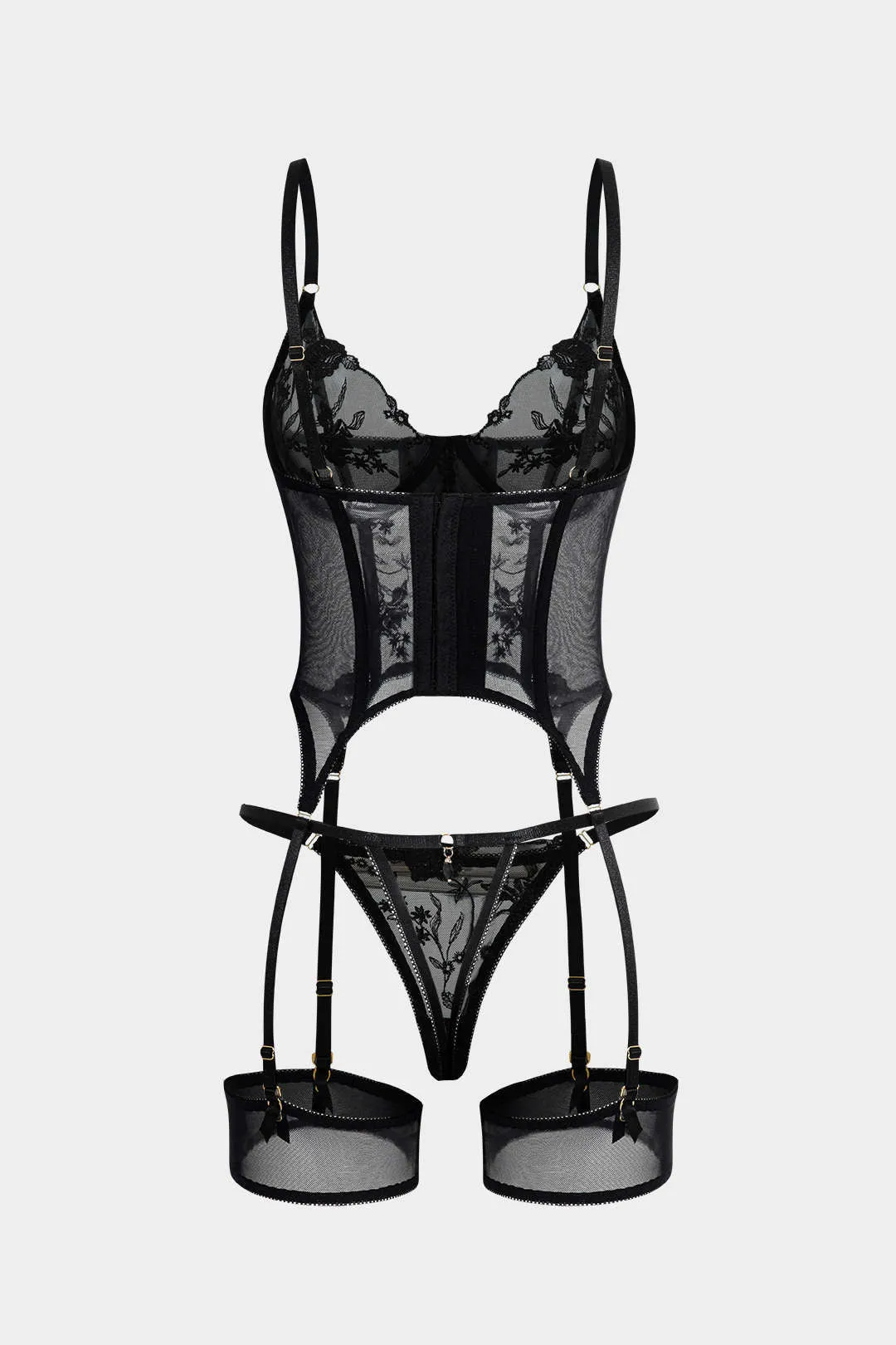 Sheer Mesh Embroidery Bead Lingerie Garter Set sold by Micas product image thumbnail 2