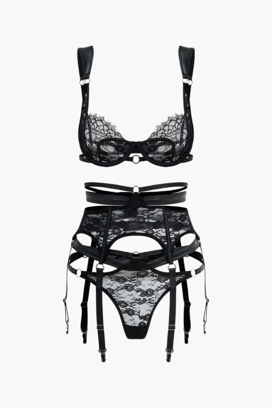 Blonder Sheer Cut Out Backless Lingerie Garter Set sold by Micas