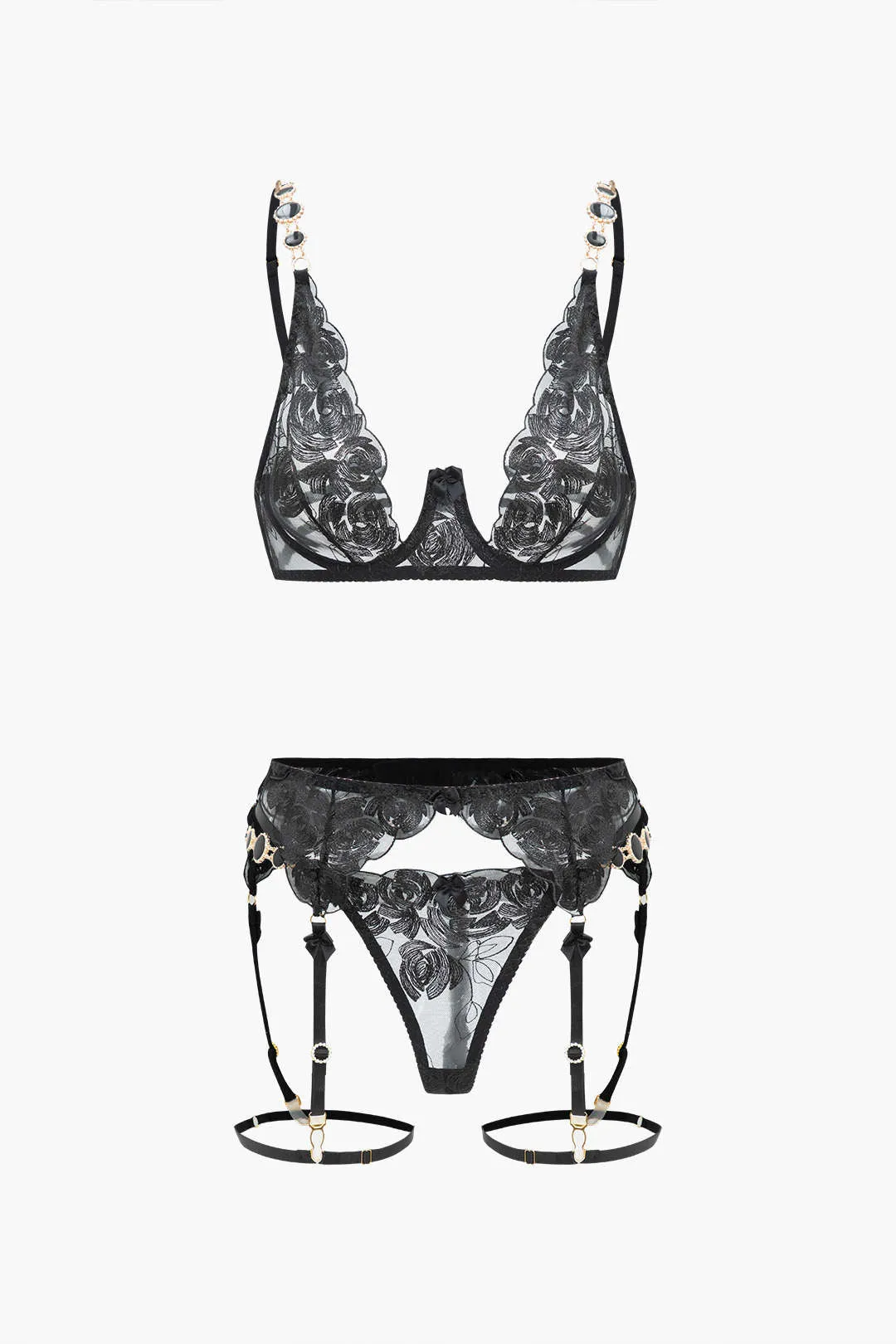 Blonder metallisk kæde broderi lingeri strømpebånd sæt sold by Micas product image thumbnail 2