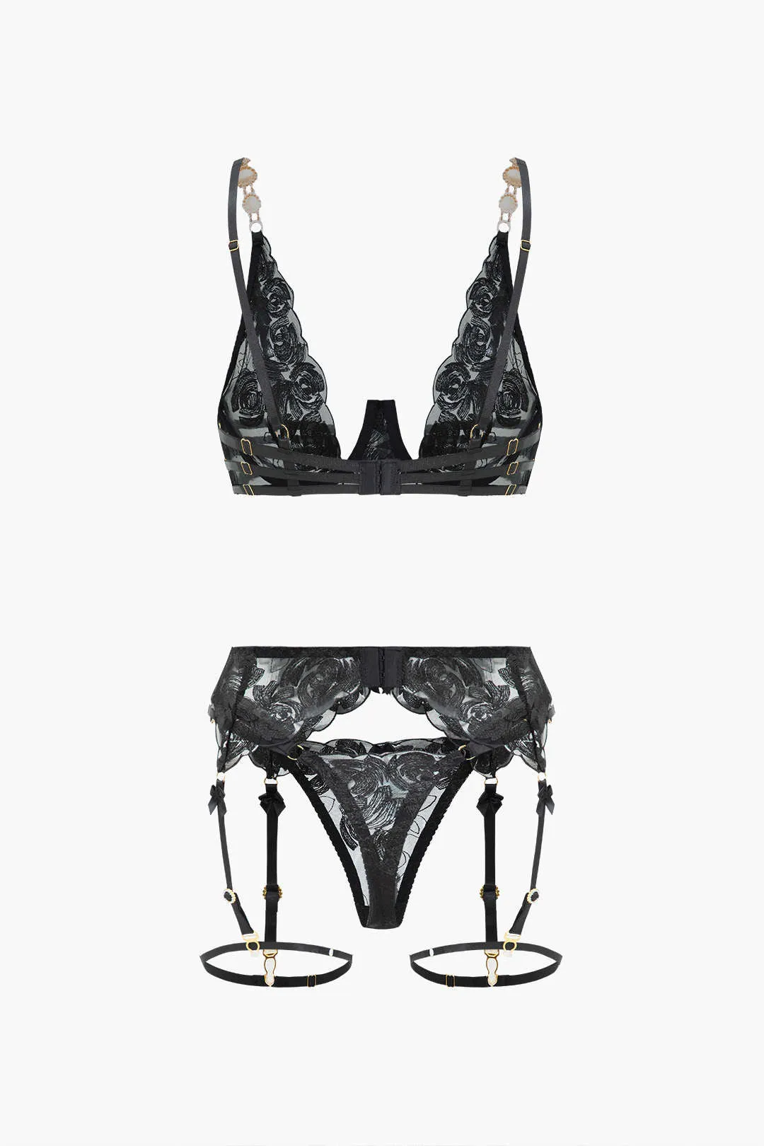 Blonder metallisk kæde broderi lingeri strømpebånd sæt sold by Micas product image thumbnail 3