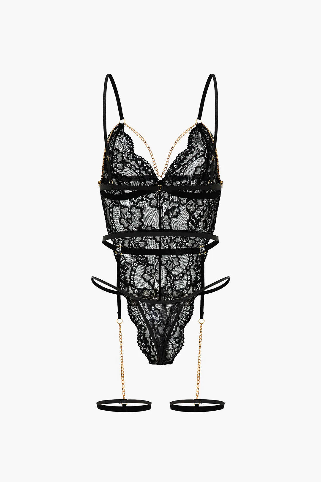 Blonder Metallic Chain Cut Out Sheer Lingerie Garter Set sold by Micas product image thumbnail 2