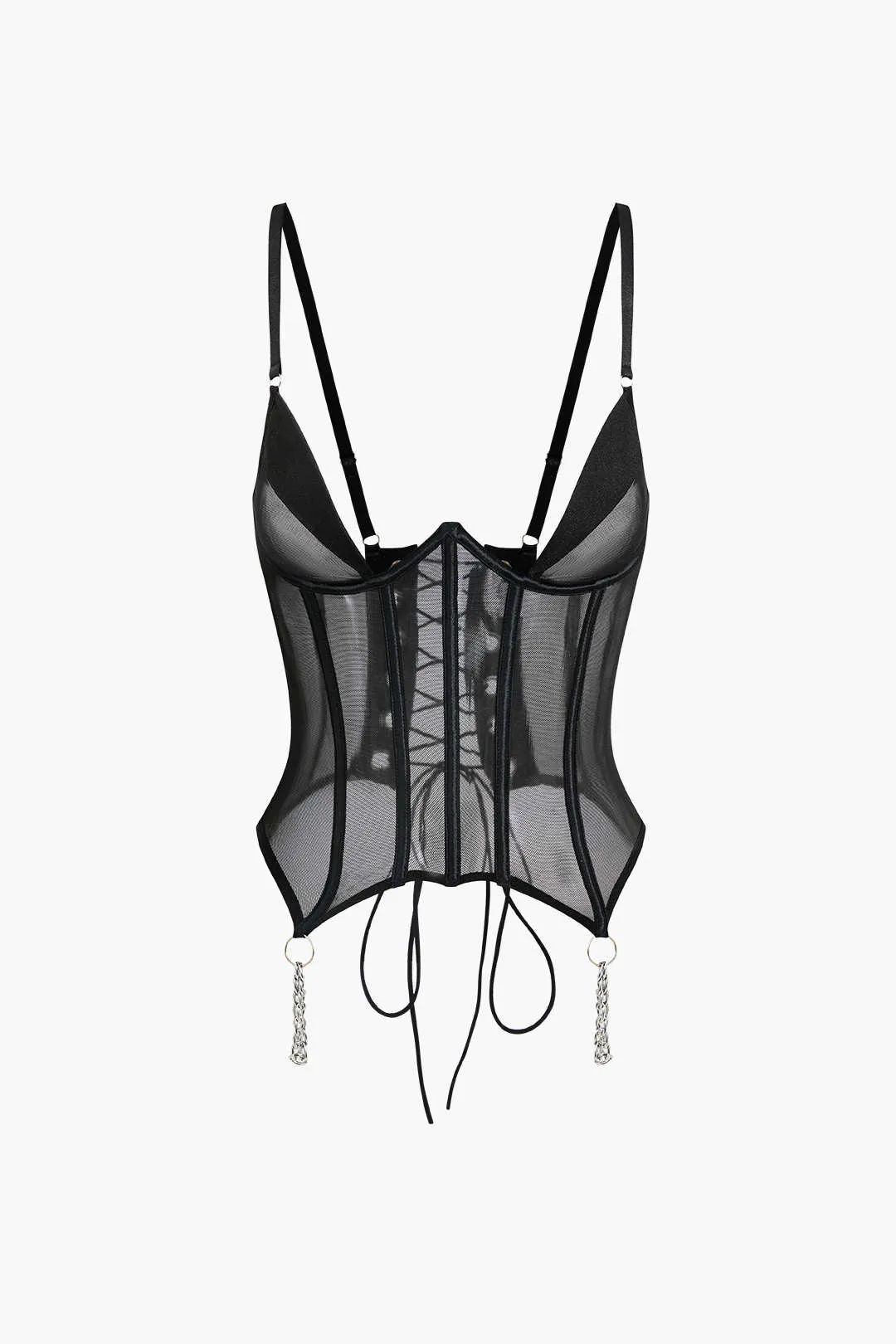 Mesh Chain Bustier Tie Back Lingerie Garter Set med Choker sold by Micas product image thumbnail 2