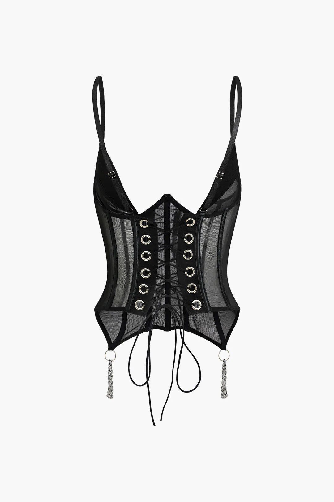 Mesh Chain Bustier Tie Back Lingerie Garter Set med Choker sold by Micas product image thumbnail 3